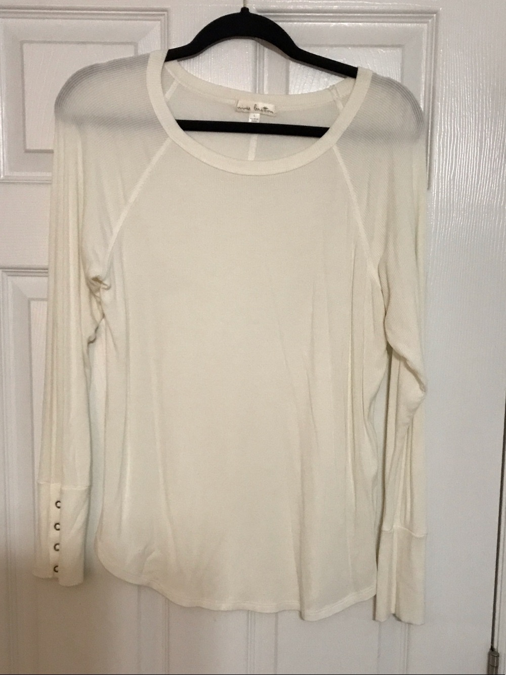 nine britton Cream Long-Sleeve Top with Sheer Yoke